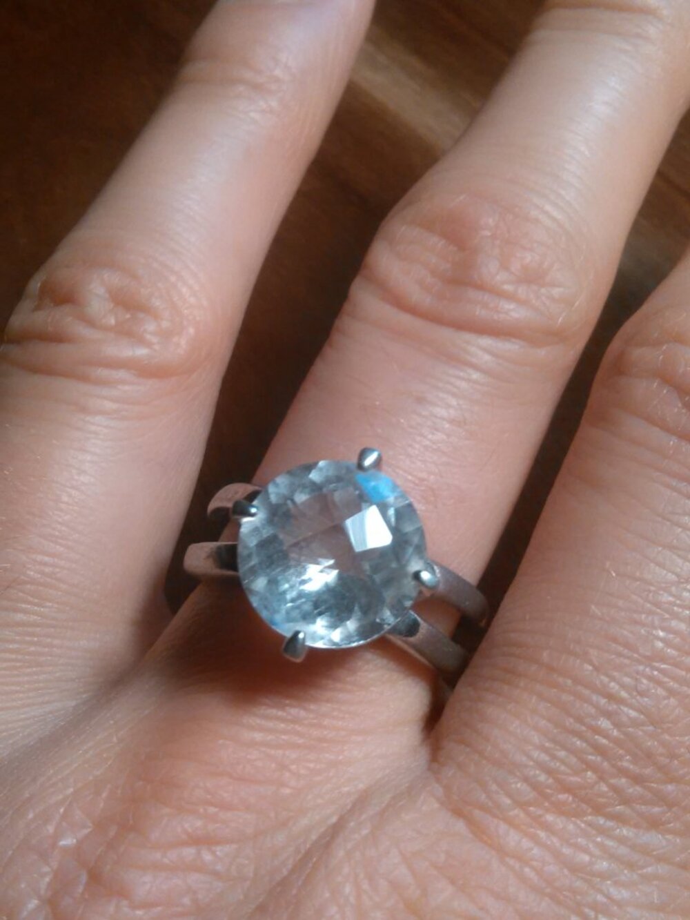 Multi-Faceted Simulated White Diamond Sterling Silver Ring (Size 9)